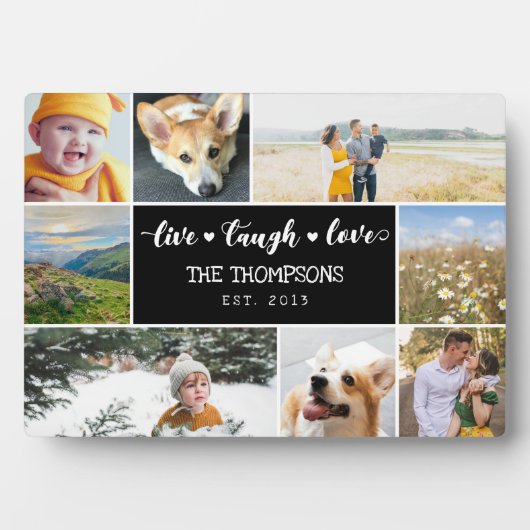 Live-Lachen Liebe Schwarzes Foto Collage Fotoplatte (Vorderseite)