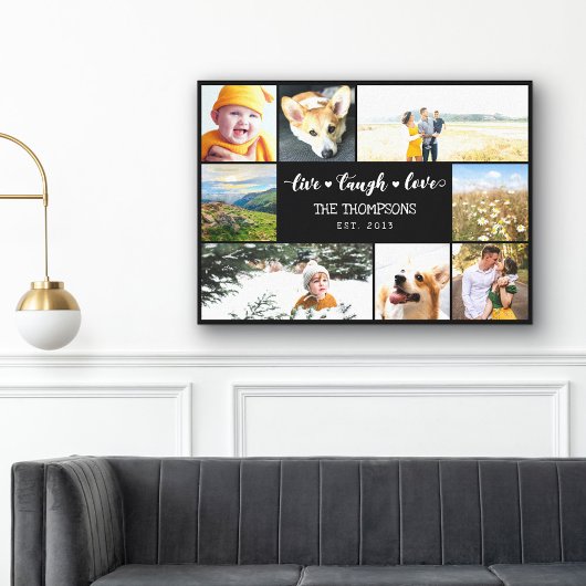 Live-Lachen Liebe Schwarzes Foto Collage Leinwanddruck