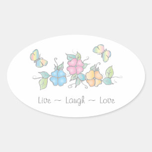 Live-Lachen Schmetterling Floral Wasserfarbe Ovaler Aufkleber