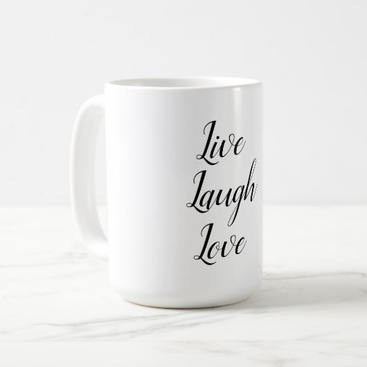 "live, lacht, Liebe" Kaffeetasse (Vorderseite Links)