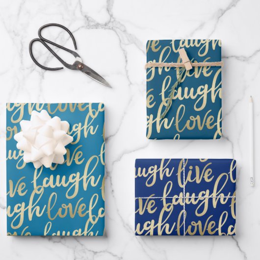 Live-Lagh Liebe Imitate Gold Lettern Muster Geschenkpapier Set (Vorderseite)