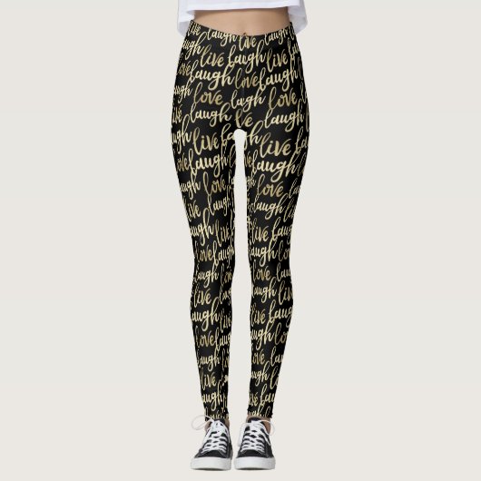 Live-Lagh Liebe Imitate Gold Letters Black Leggings (Vorderseite)