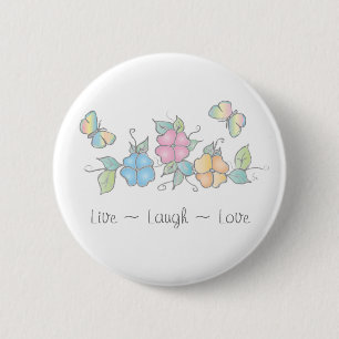 Live Laugh   Butterfly Floral Watercolor Button