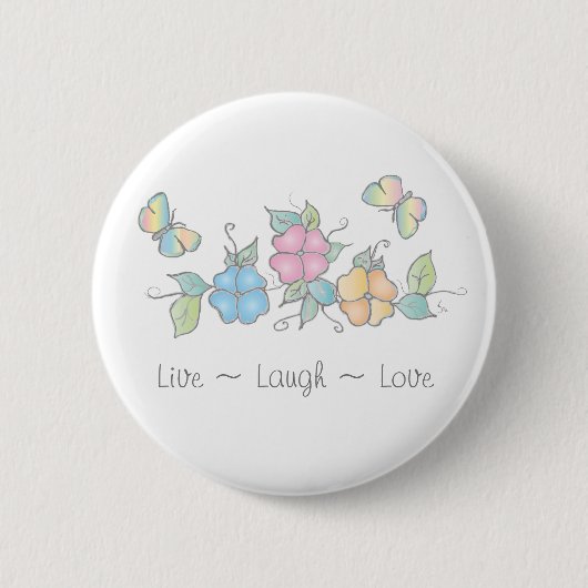 Live Laugh | Butterfly Floral Watercolor Button (Vorderseite)