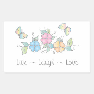 Live Laugh Butterfly Floral Watercolor Rechteckiger Aufkleber