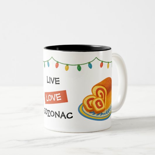 Live Laugh Cozonac Romanian String lights Zweifarbige Tasse (VorderseiteRechts)