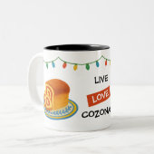 Live Laugh Cozonac Romanian String lights Zweifarbige Tasse (Vorderseite Links)