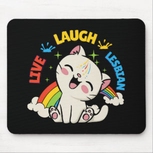 Live-Laugh Lesbische Flagge Regenbogen Katze Pride Mousepad