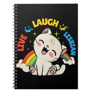 Live-Laugh Lesbische Flagge Regenbogen Katze Pride Notizblock