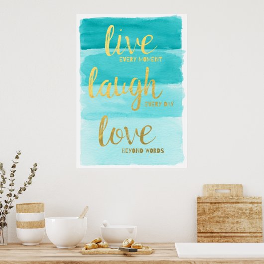 Live-Laugh-Liebe | Blue Ombre Motivierend Poster (Küche)