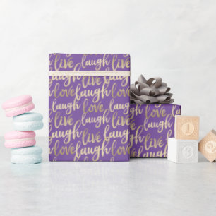 Live-Laugh Liebe Imitate Gold Letters Lila Geschenkpapier