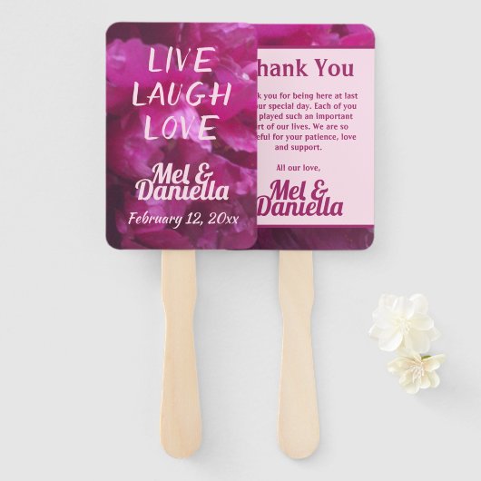 Live Laugh Liebe Lila Peony Wedding Danke Fächer (Vorne und Hinten)