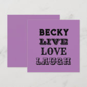 LIVE LAUGH LIEBE NAME LILA MODERNE KARTE (Vorne/Hinten)