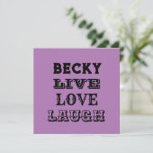 LIVE LAUGH LIEBE NAME LILA MODERNE KARTE (Stehend Vorderseite)