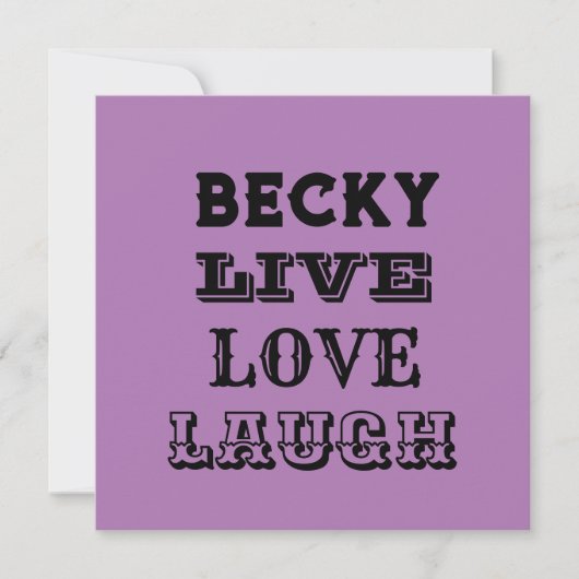 LIVE LAUGH LIEBE NAME LILA MODERNE KARTE (Vorderseite)