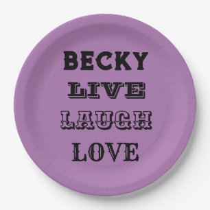 LIVE LAUGH LIEBE NAME LILA MODERNES PAPIER PAPPTELLER