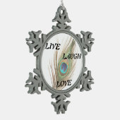 Live-Laugh-Liebe Peacock Feather Schneeflocken Zinn-Ornament (Links)