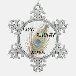Live-Laugh-Liebe Peacock Feather Schneeflocken Zinn-Ornament