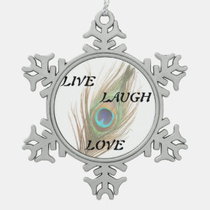 Live-Laugh-Liebe Peacock Feather Schneeflocken Zinn-Ornament