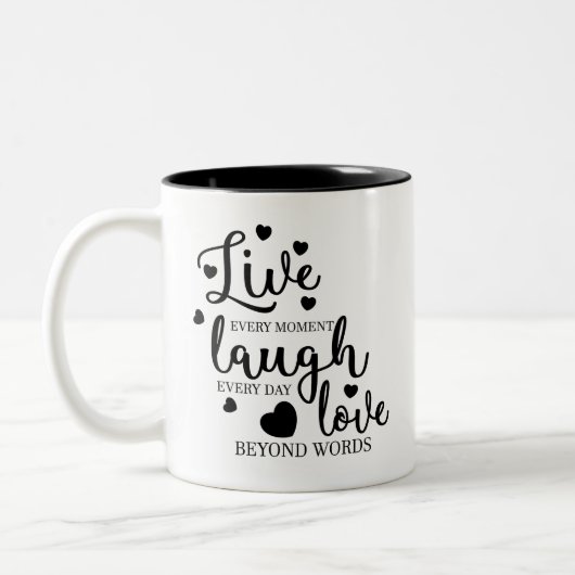 Live-Laugh-Liebe Zweifarbige Tasse (Links)