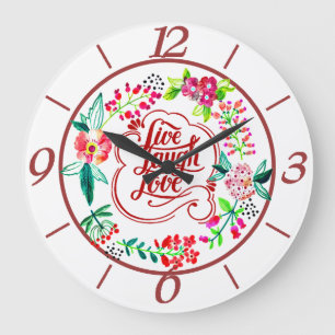 Live laugh love floral große wanduhr