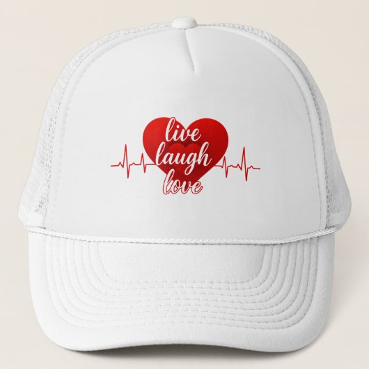 Live Laugh Love Red Heartbeat Typography Hat Truckerkappe (Vorderseite)