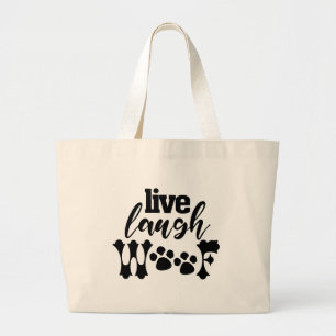 LIVE LAUGH WOOF lustiger Hundepapa Haustier Welpe Jumbo Stoffbeutel