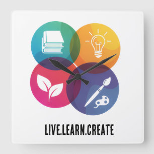 Live.Learn.Create Quadratische Wanduhr