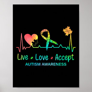 Live-Liebe Akzeptieren Autismus Monat Gefärbte Kra Poster