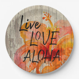 Live-Liebe Aloha Hibiskus Beach Zeichen Pappteller