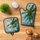 Live-Liebe Aloha Palm Tree Beach Zeichen Ofenhandschuh & Topflappen-Set (Oben Unten)