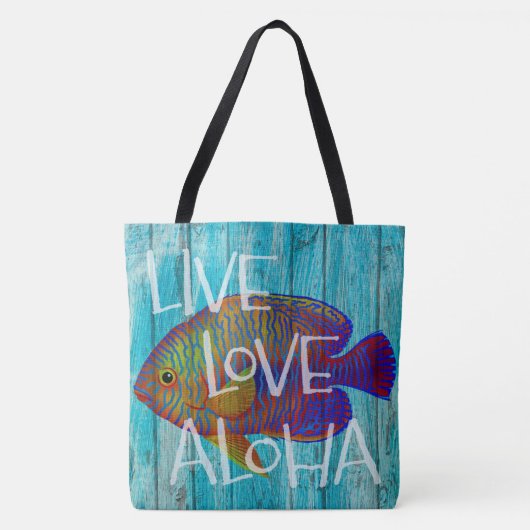 Live-Liebe Aloha Tropical Fish Beach Sign Beach Ba Tasche (Vorderseite)