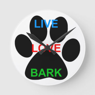 LIVE LIEBE BARK Dog Paw Print Runde Wanduhr