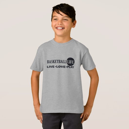 Live-Liebe Basketballspiel Blauer Text T-Shirt (Vorne ganz)