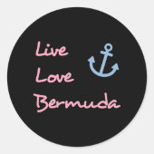 Live-Liebe Bermuda-Skripttext mit Anchor Dark Runder Aufkleber (Vorderseite)
