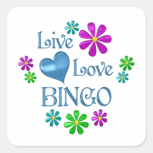 Live Liebe Bingo Quadratischer Aufkleber (Vorderseite)