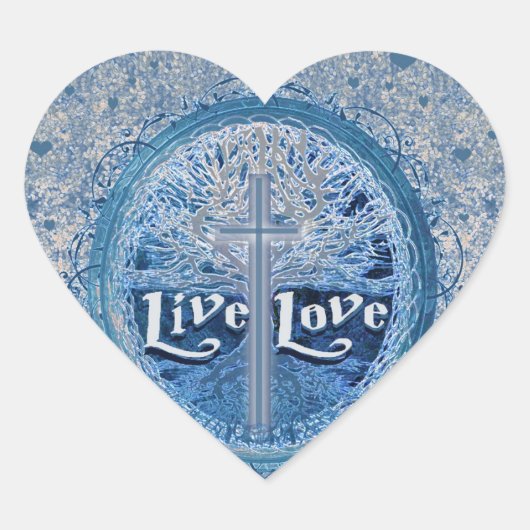 Live Liebe Cross Blue Tree of Life Pattern Herz-Aufkleber (Vorderseite)