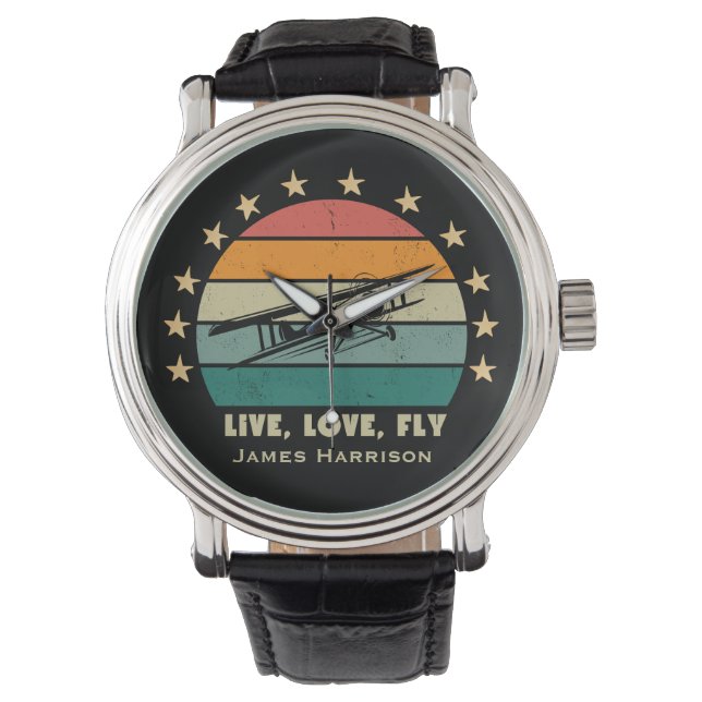 "Live Liebe Fliegen" Text, Vintager Retro-Schieber Armbanduhr (Vorderseite)