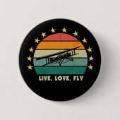 "Live Liebe Fliegen" Text, Vintager Retro-Schieber Button (Vorderseite)