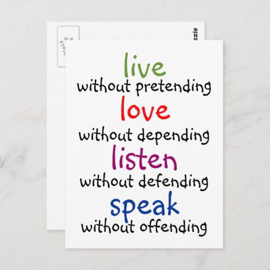 live, Liebe, hören, sprechen Postkarte (Vorne/Hinten)