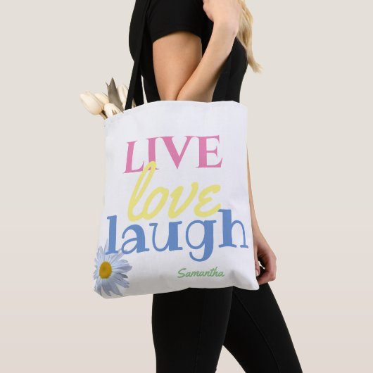 Live Liebe Lächeln lustig White Tote Bag Tasche (Von Nahem)