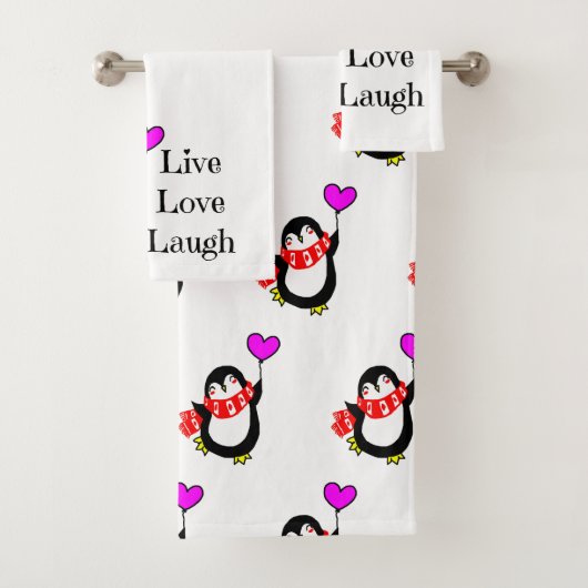 Live, Liebe, lachen Sie glücklichen Penguin Badhandtuch Set (Insitu)