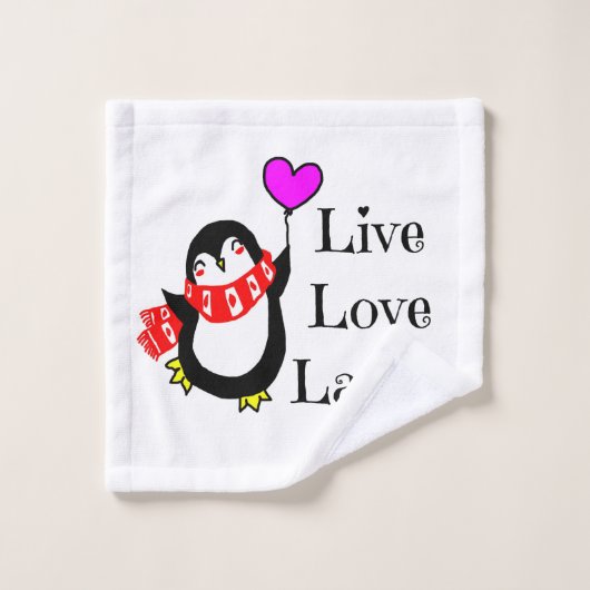 Live, Liebe, lachen Sie glücklichen Penguin Badhandtuch Set (Waschlappen)