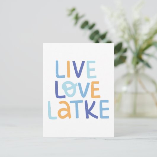 Live-Liebe Latke Hanukkah Design Postkarte (Stehend Vorderseite)