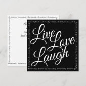 Live-Liebe Laugh Elegante White Script Black Card (Vorne/Hinten)