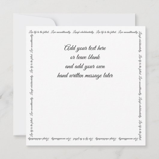 Live-Liebe Laugh Elegante White Script Black Card (Rückseite)