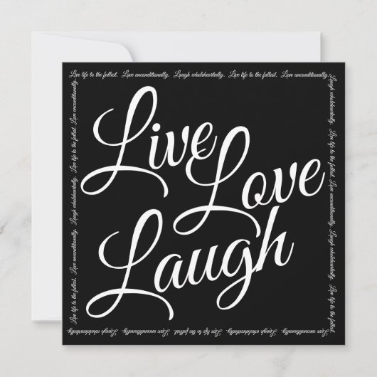 Live-Liebe Laugh Elegante White Script Black Card (Vorderseite)