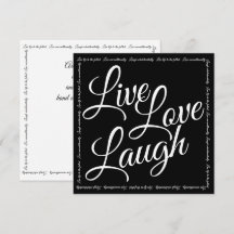 Live-Liebe Laugh Elegante White Script Black Card