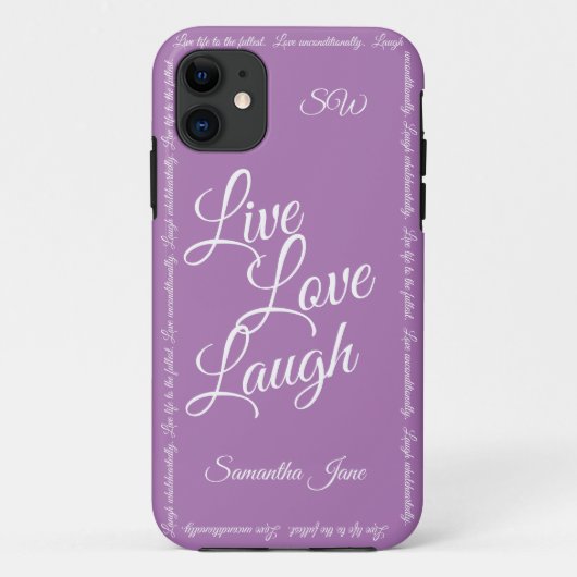 Live Liebe Laugh Elegantes Weiß Skript Soft Lila Case-Mate iPhone Hülle (Rückseite)