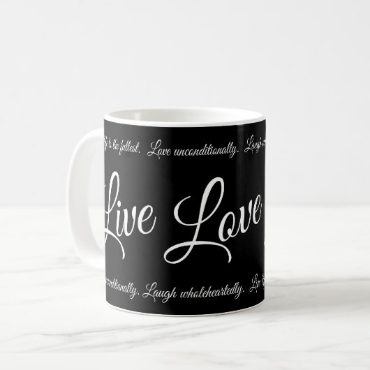 Live Liebe Laugh Elegantes Weißes Drehbuch auf Sch Kaffeetasse (Vorderseite Links)